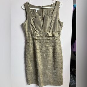 London Times Women’s Cocktail Dress, Size 10, Sleeveless, Tiered, Golden Tan